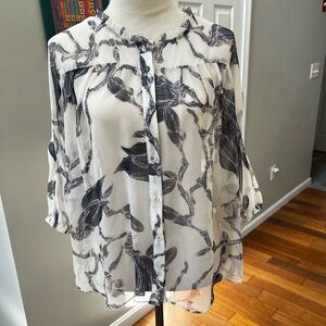 Vera Wang Simply Vera Sheer Women’s Large Top 3/4 Sleeve Floral Chiffon Cream